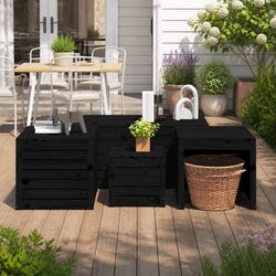 4 Black Pine Storage Boxes for Outdoors - Solid Build