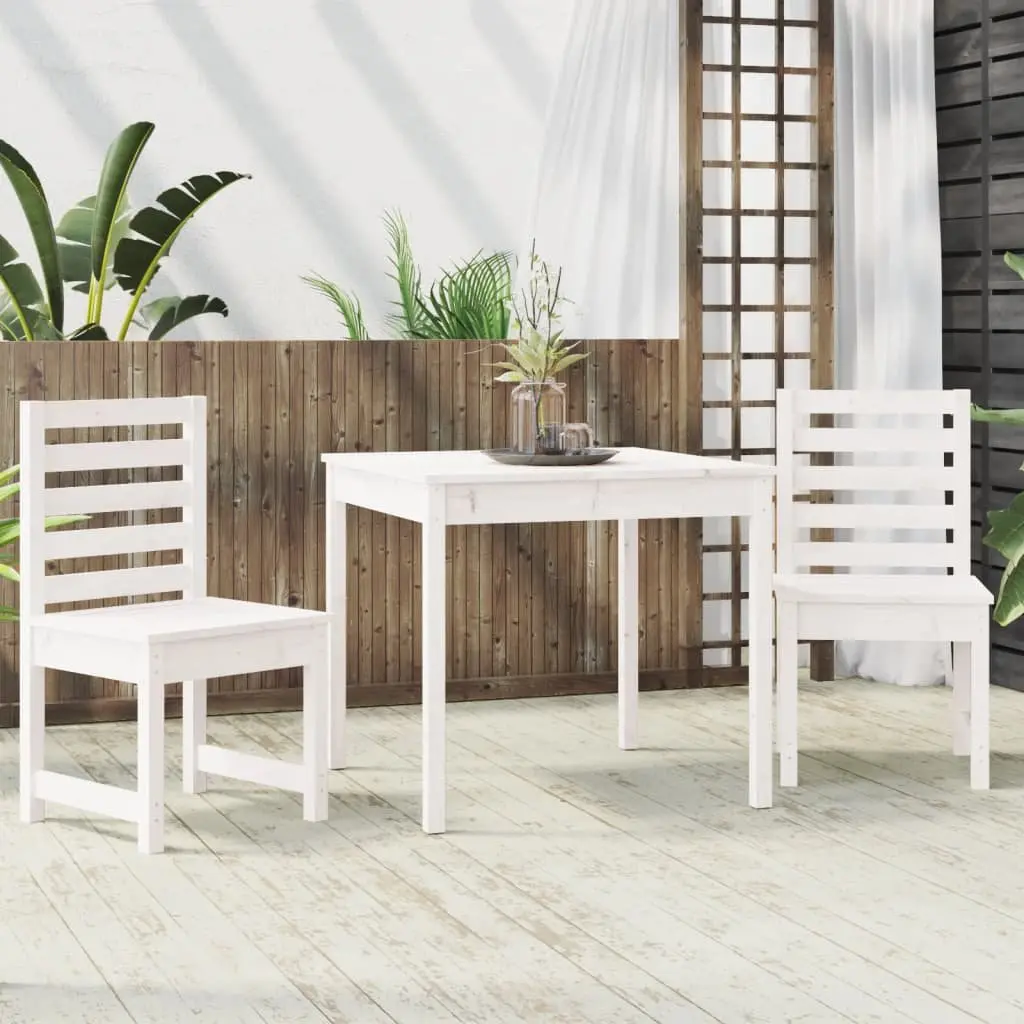 3 Piece White Bistro Set with Solid Pine Wood Construction