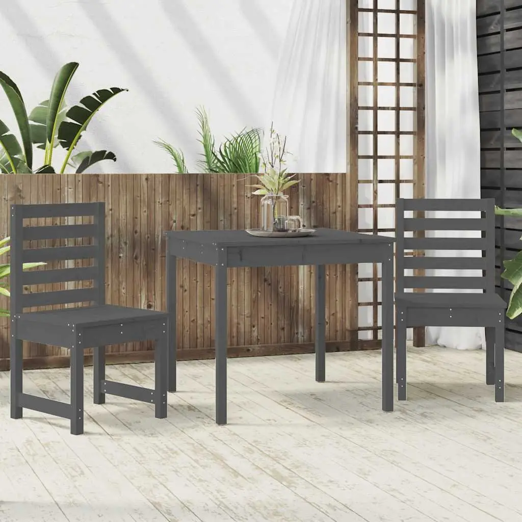 Garden Bistro Set Outdoor Furniture 3 Piece Grey Solid Wood Pine Table Chairs