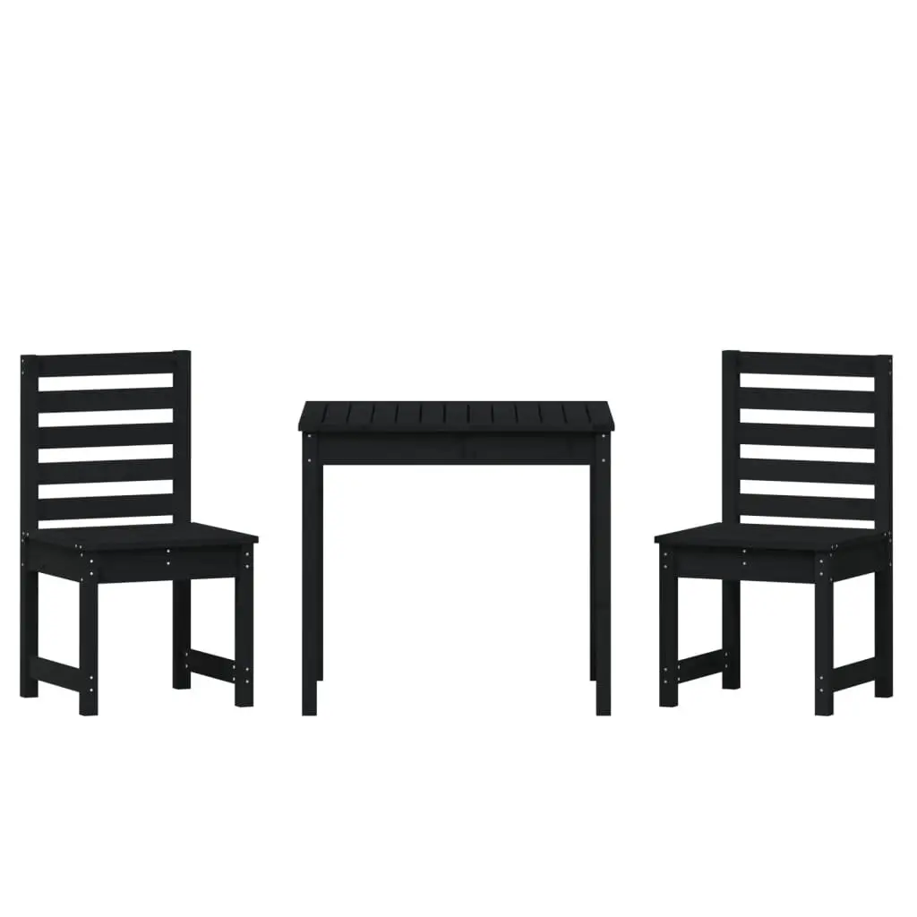 3 Piece Garden Bistro Set Outdoor Patio Furniture Black Solid Pine Wood