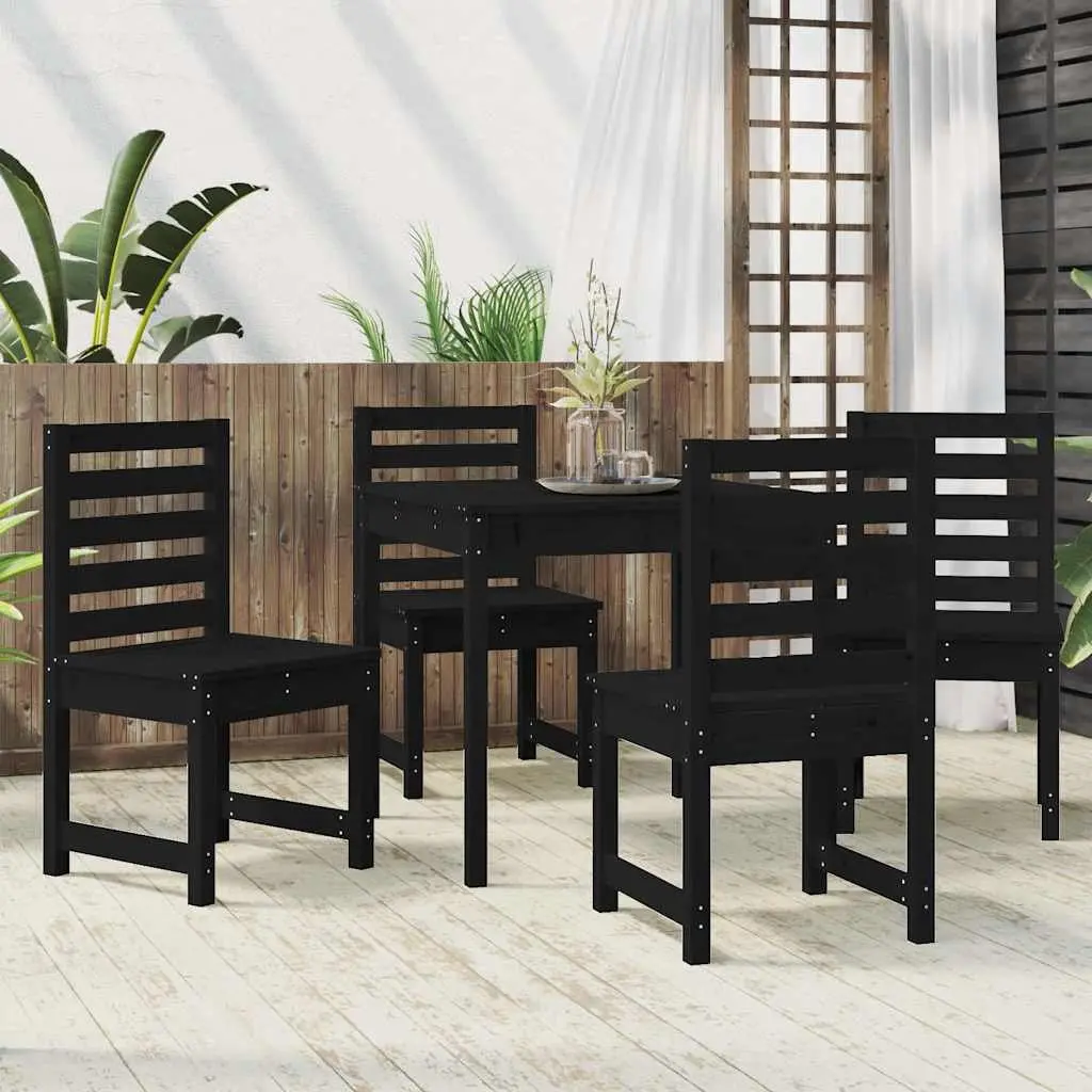 Garden Dining Set Outdoor Patio 5 Piece Black Solid Wood Pine