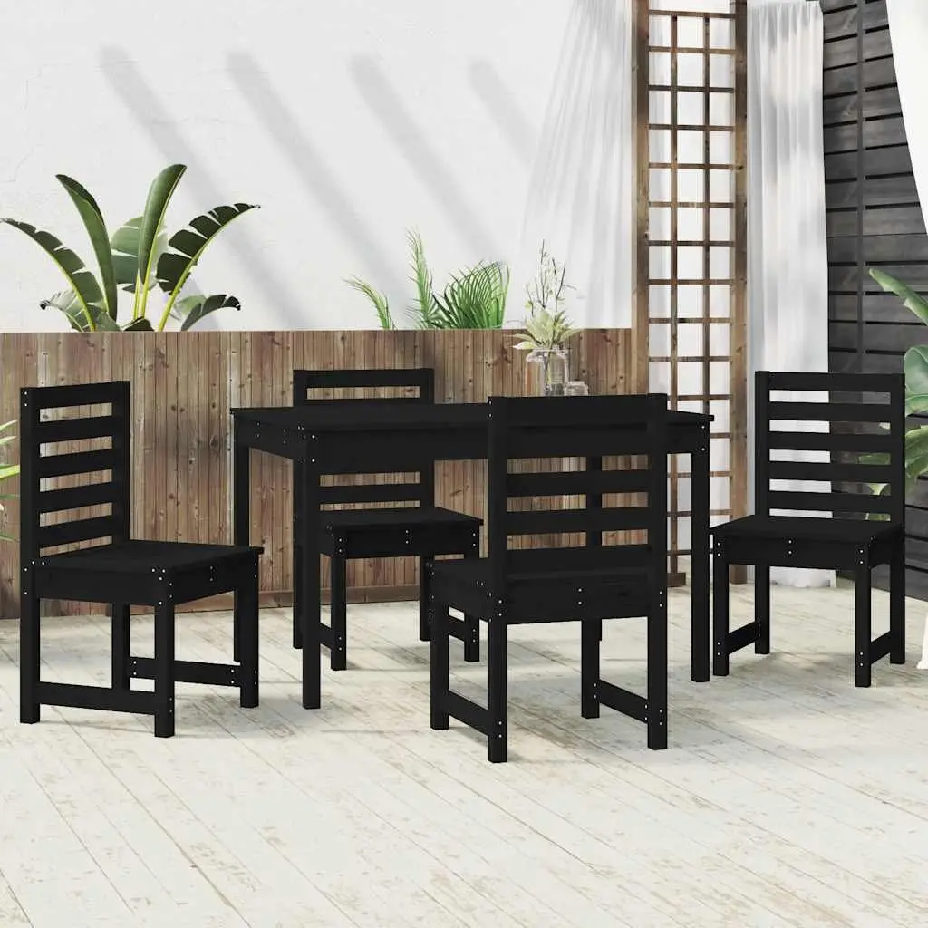 5 Piece Garden Dining Set Outdoor Patio Black Solid Pine Wood Table Chairs