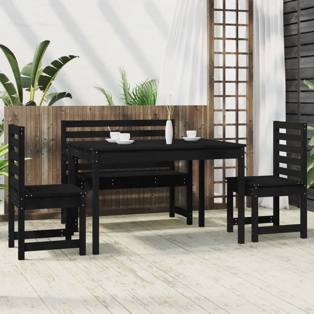Garden Dining Set Outdoor Furniture 4 Piece Black Wood Table Chairs