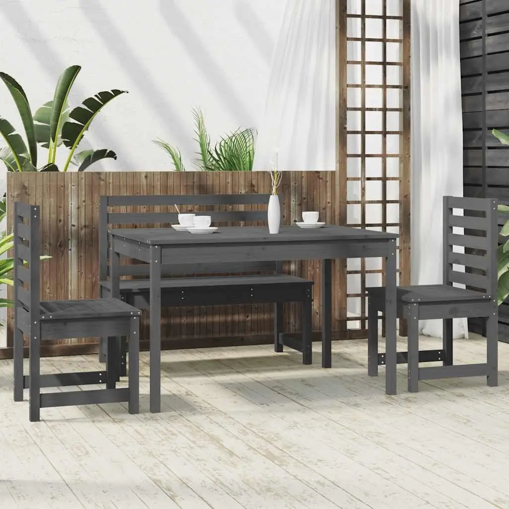Outdoor Furniture 4 Piece Dining Set Grey Solid Pine Wood Garden Table and Chairs