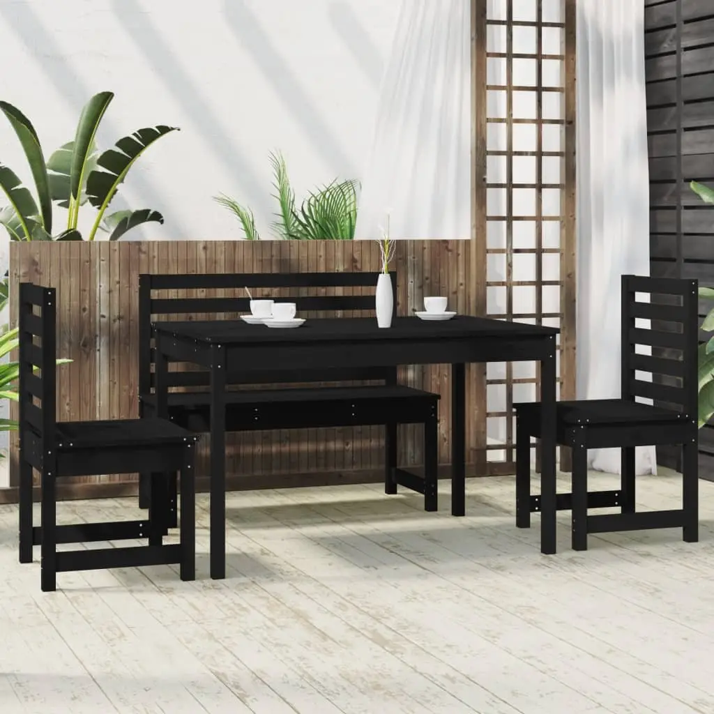 Outdoor Dining Set 4 Piece Black Wood Garden Furniture Table Chairs