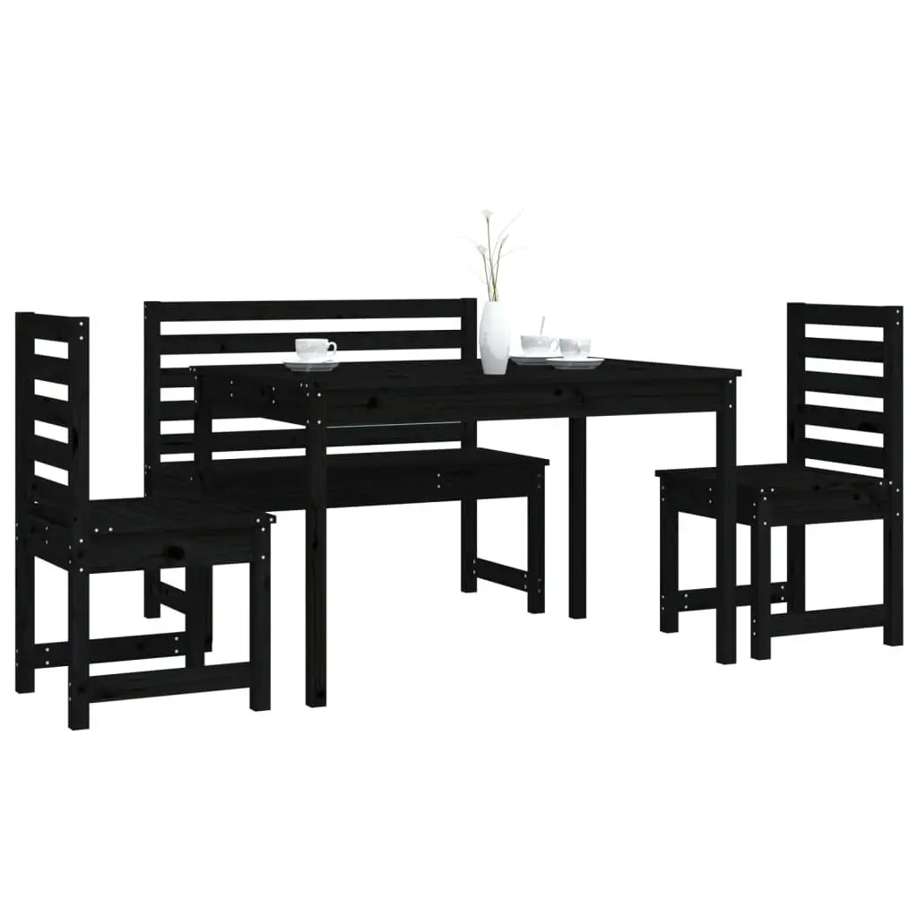 Outdoor Dining Set 4 Piece Black Wood Garden Furniture Table Chairs