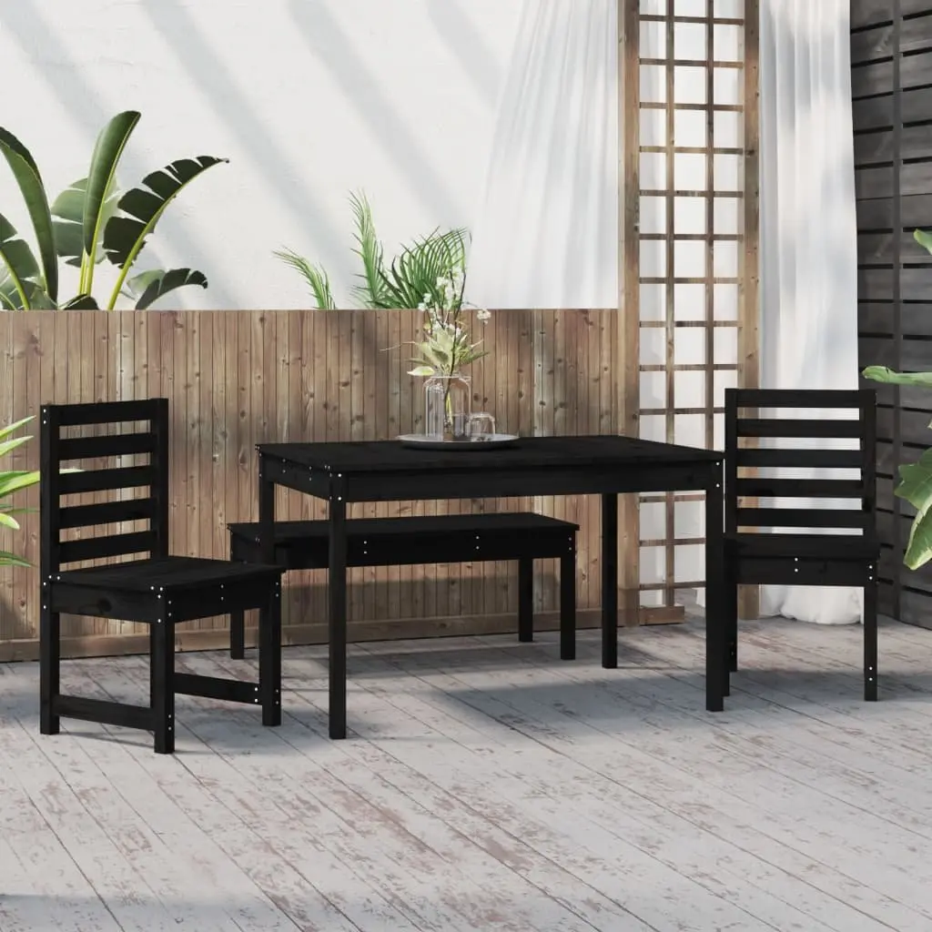 Outdoor Patio Dining Set 4 Pieces Black Solid Pine Wood Table and Chairs