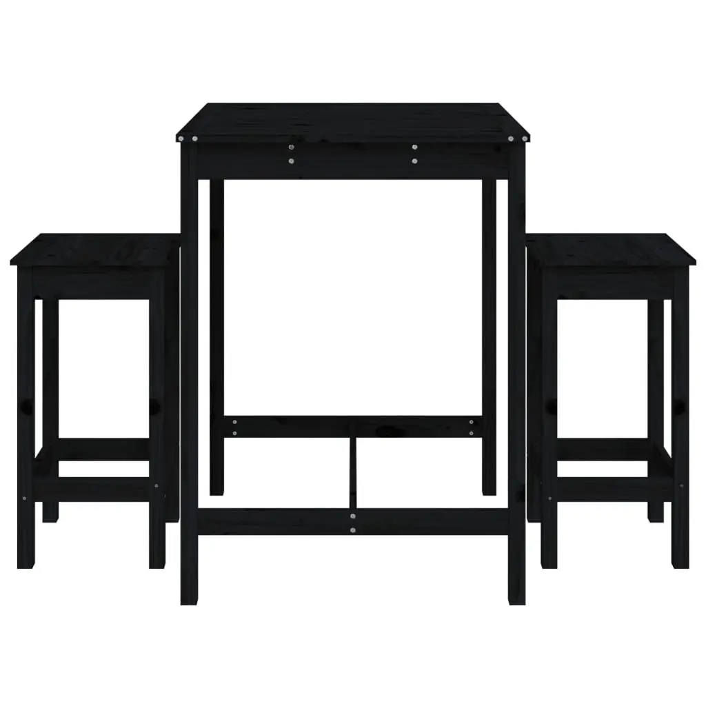 Garden Bar Set Outdoor Wooden Table Stools 3 Piece Black