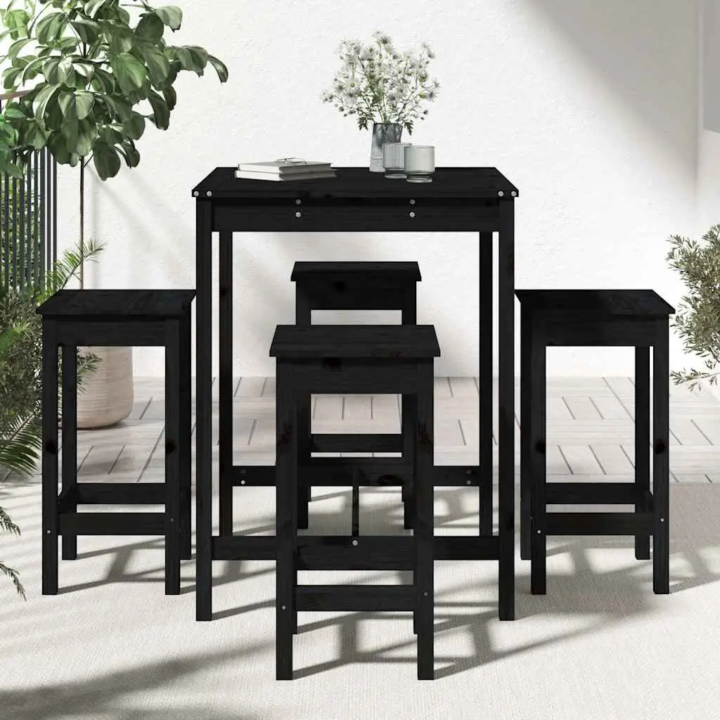5 Piece Outdoor Bar Set Garden Patio Furniture Solid Wood Stools Table Black