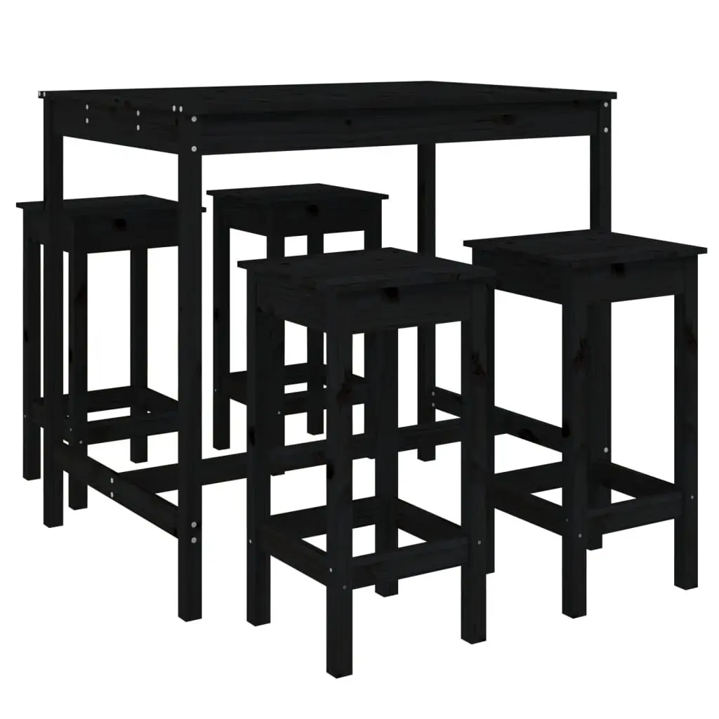 5 Piece Garden Bar Set Outdoor Patio Furniture Black Solid Pine Wood