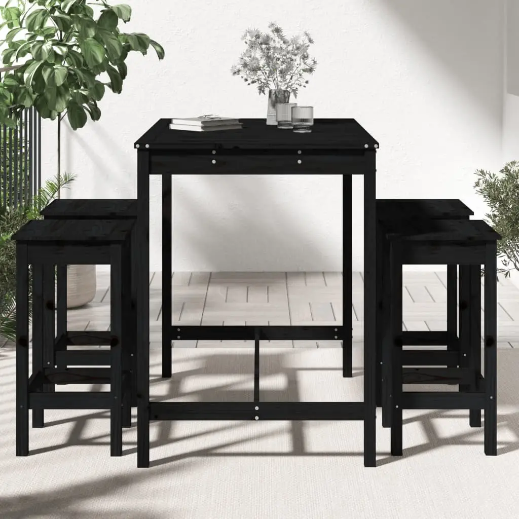 5 Piece Garden Bar Set Outdoor Patio Furniture Black Solid Pine Wood