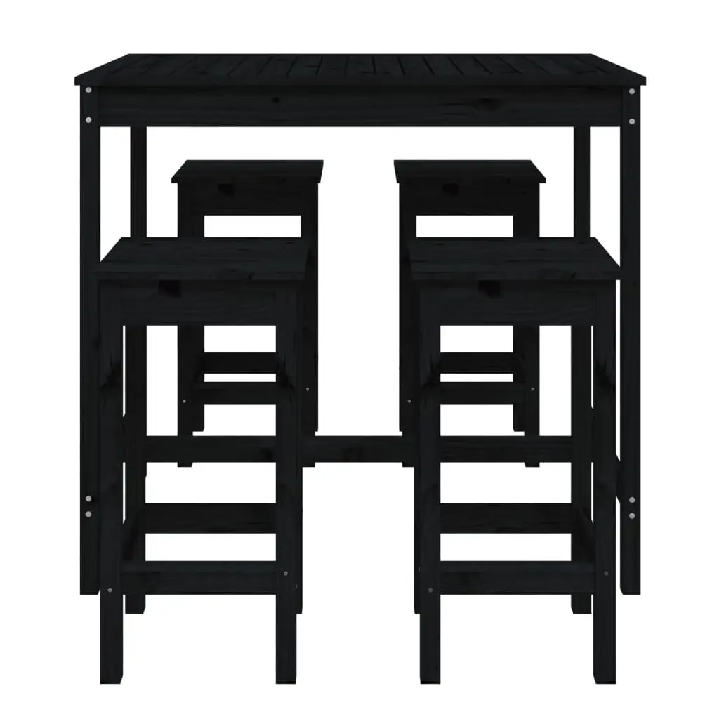 5 Piece Garden Bar Set Outdoor Patio Furniture Black Solid Pine Wood