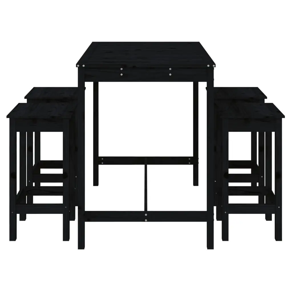 5 Piece Garden Bar Set Outdoor Patio Furniture Black Solid Pine Wood