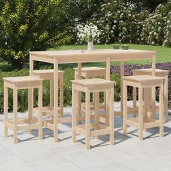 Garden Bar Set 7 Piece Outdoor Furniture Solid Wood Pine Brown Patio Stools