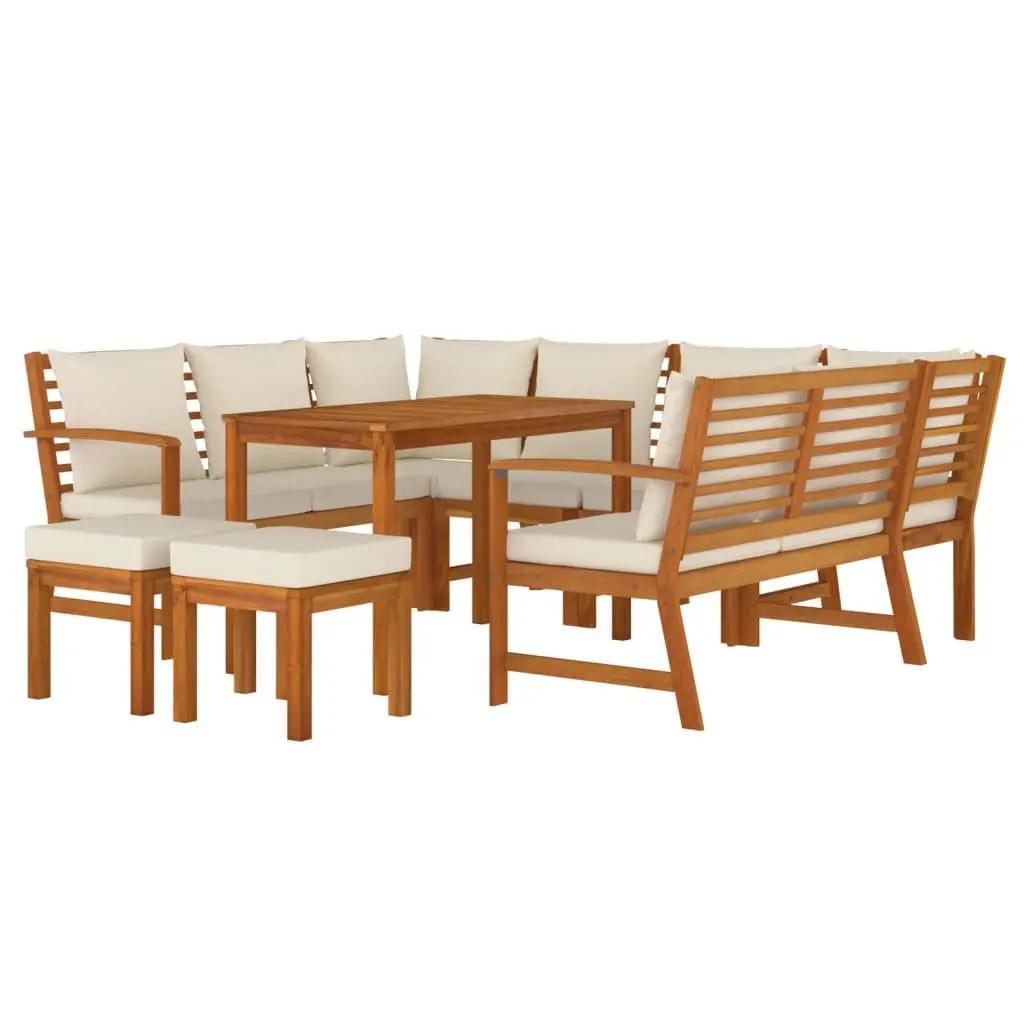 Garden Dining Set 9 Piece Outdoor Furniture Patio Garden Brown Acacia Wood with Cushions