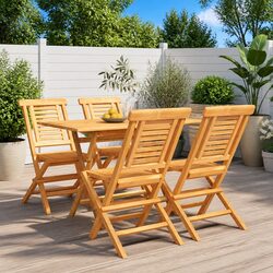 5 Piece Garden Dining Set: Solid Teak Wood Furniture