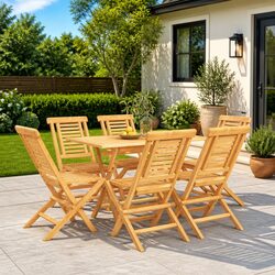 7 Piece Outdoor Garden Dining Set Foldable Table Chair Patio Furniture Brown