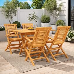 5 Piece Garden Dining Set: Solid Teak Wood Outdoor Furniture