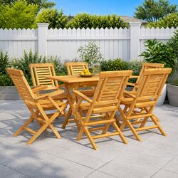 7 Piece Garden Dining Set Outdoor Furniture Table Chairs Brown Wood Patio