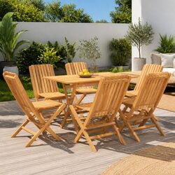 7 Piece Garden Dining Set: 1 Table, 6 Chairs, Teak Wood