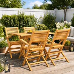 5 Piece Solid Teak Wood Garden Dining Set with Parasol Hole