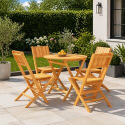 5 Piece Garden Dining Set: Teak Wood Table and Folding Chairs