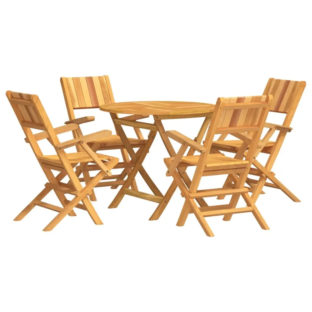 5 Piece Garden Dining Set Teak Wood Outdoor Furniture Foldable Chairs Table