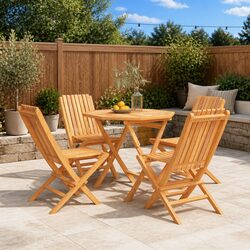 5 Piece Teak Wood Garden Dining Set with Table and Chairs