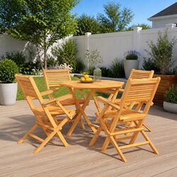 Garden Dining Set 5 Piece Outdoor Wooden Table Chairs Folding Slatted Design