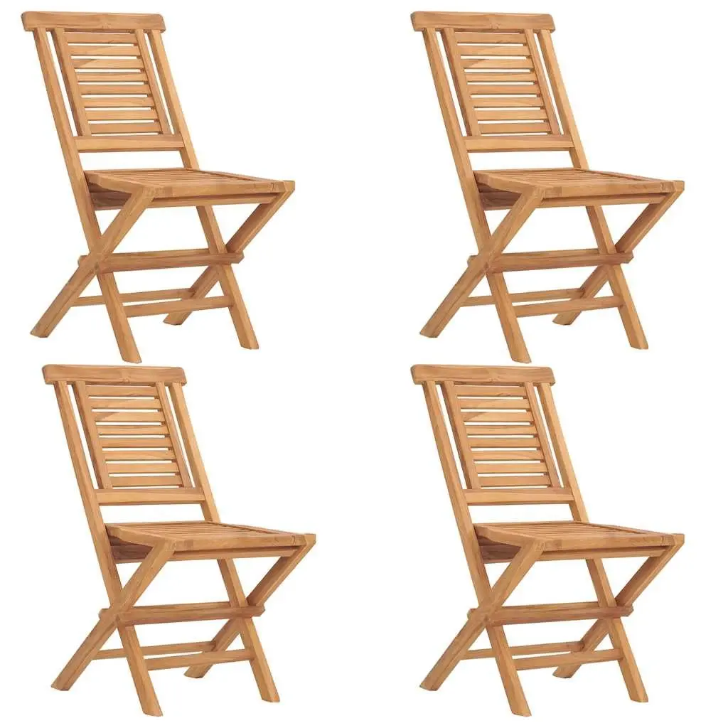 Outdoor Dining Set 5 Piece Brown Teak Wood Folding Table and Chairs