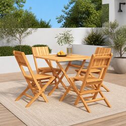 5 Piece Garden Dining Set: Teak Wood, Foldable Design