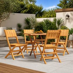 Folding Garden Chairs Set - 4 Solid Teak Wood, 47x61x90cm