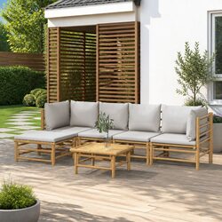 6-Piece Modular Bamboo Lounge Set with Cushions