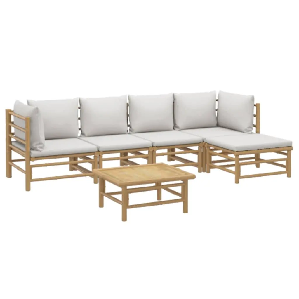 Bamboo Garden Lounge Set 6 Piece Outdoor Furniture Sectional with Cushions