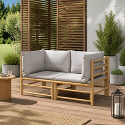 Bamboo Garden Corner Sofa Set: 2 Pieces, Grey Cushions