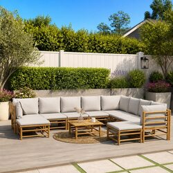 Garden Lounge Set 11 Piece Bamboo Outdoor Furniture with Cushions Brown