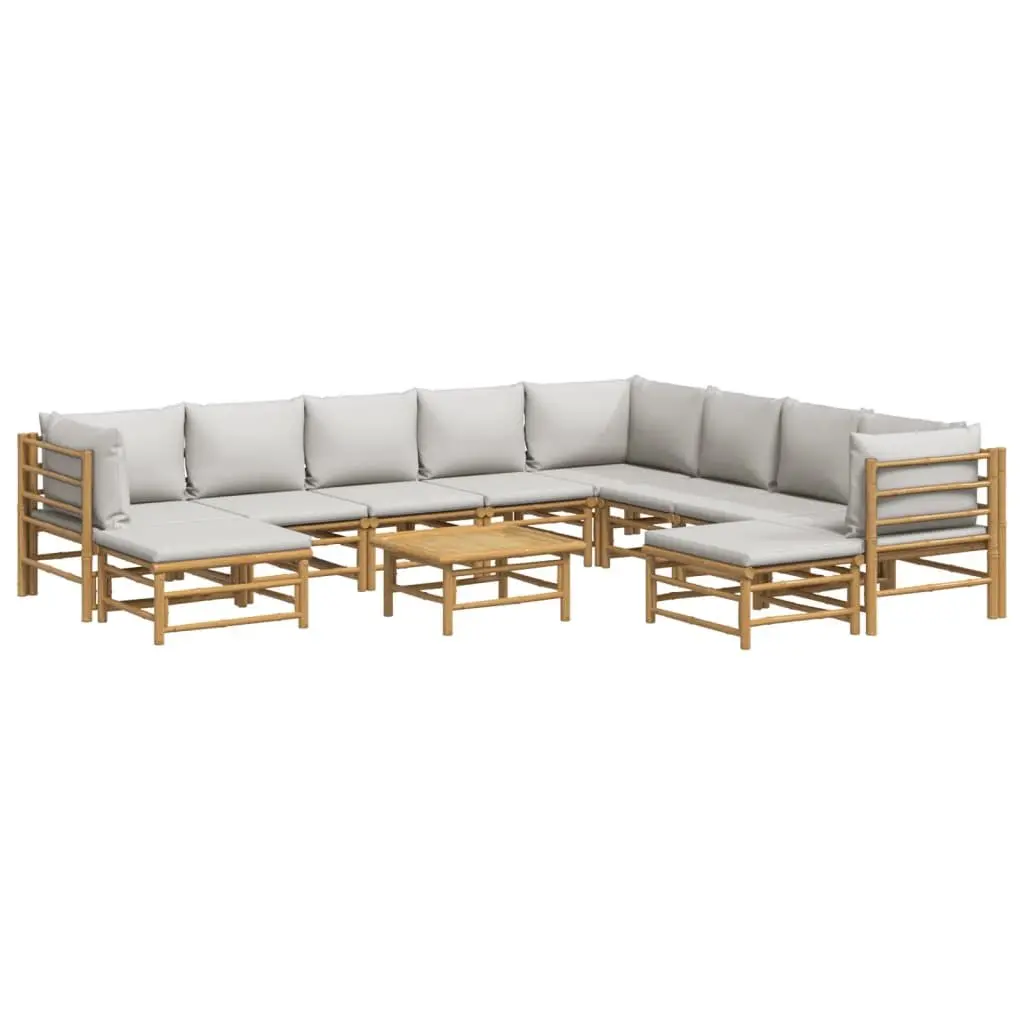 Bamboo Outdoor Lounge Set Modular 11 Piece for Garden with Cushions Brown