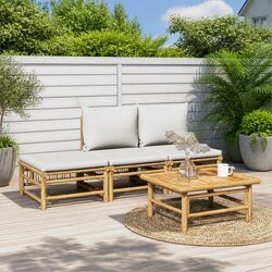 Bamboo Outdoor Lounge Set - 4-Piece Furniture with Cushions