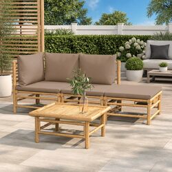 4-Piece Bamboo Garden Lounge Set with Cushions