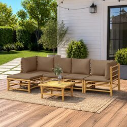 Garden Lounge Set 6 Piece Bamboo Outdoor Furniture with Cushions Patio Seating