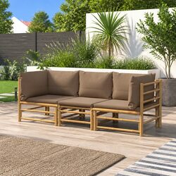 Bamboo Garden Lounge Set - 3 Pieces, Brown Cushions