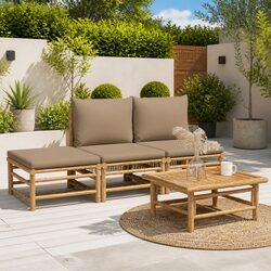 4-Piece Garden Lounge Set with Taupe Cushions and Bamboo Frame
