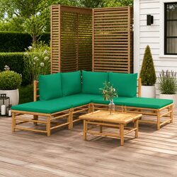 Bamboo Garden Lounge Set 6 Piece Outdoor Furniture with Cushions Brown