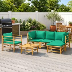 6-Piece Modular Bamboo Garden Lounge Set with Cushions