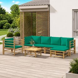 7-Piece Modular Bamboo Lounge Set with Green Cushions