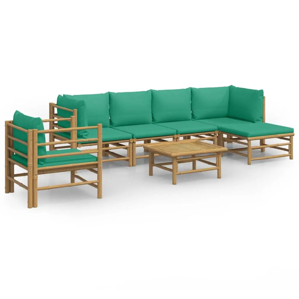 7-Piece Modular Bamboo Lounge Set with Green Cushions