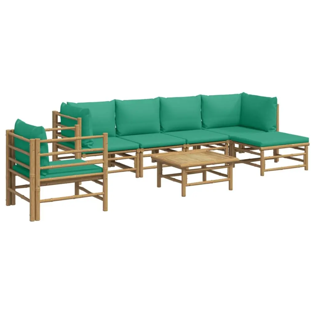 7-Piece Modular Bamboo Lounge Set with Green Cushions