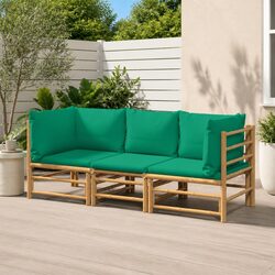 3 Piece Bamboo Garden Lounge Set Outdoor Furniture Patio Sofa with Green