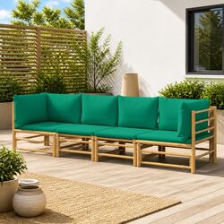 4 Piece Bamboo Garden Lounge Set Outdoor Furniture with Cushions Brown