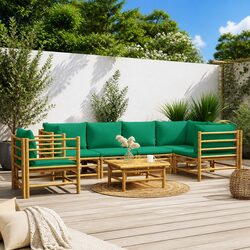 Detailed Specs: 7 Piece Bamboo Garden Lounge Set